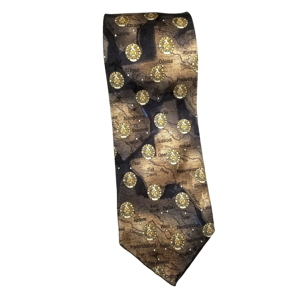 Tango by Max‎ Raab Americana Series - Texas City Map Brown Silk Tie